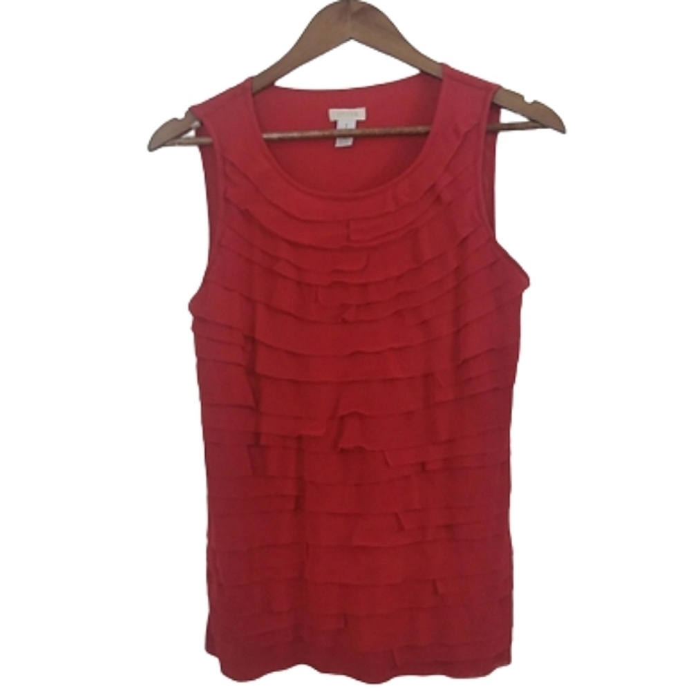 Chico's Cherry Red Tank Top Cascading Ruffle Shirt Blouse